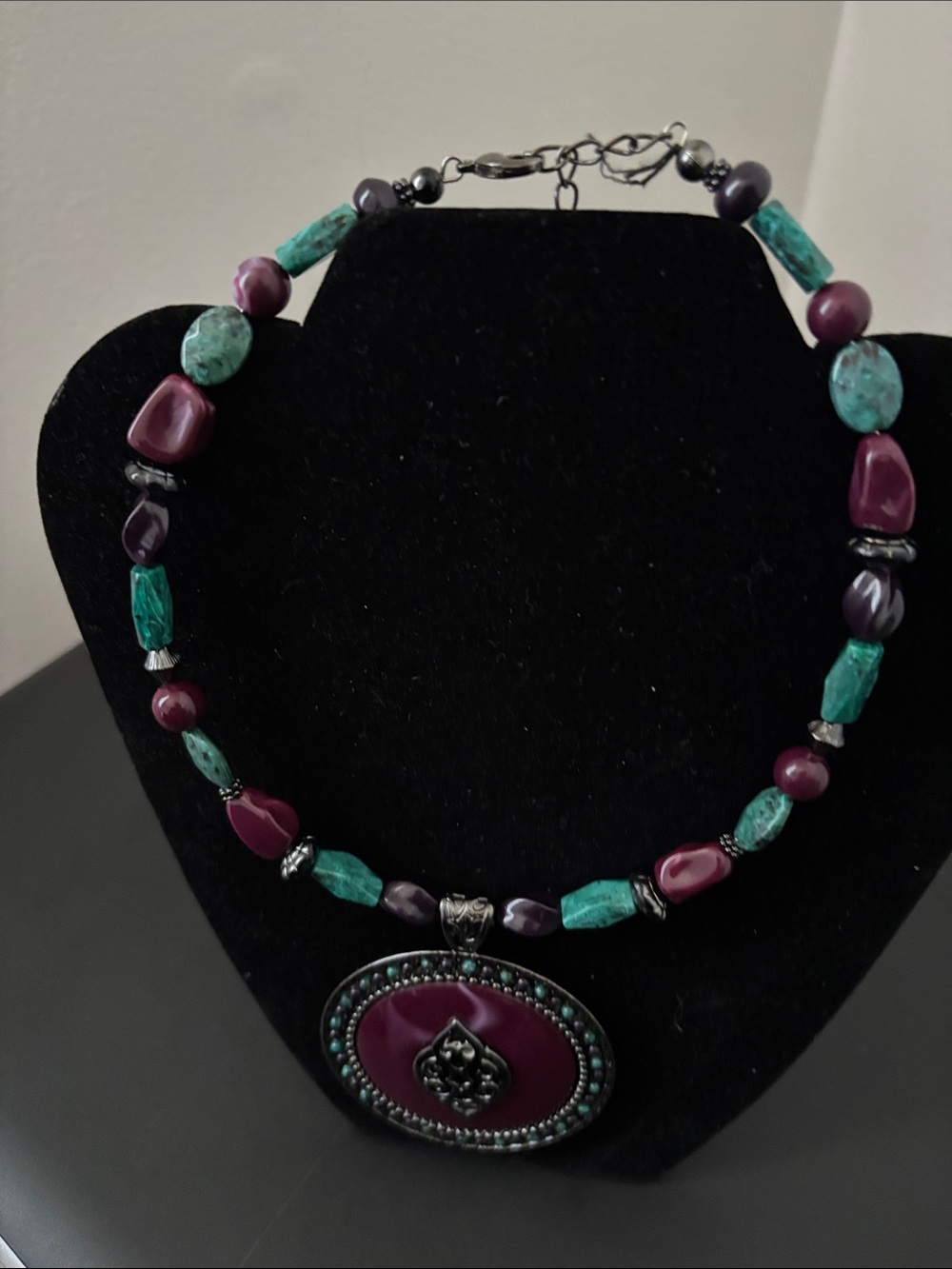 Erica Lyons Purple & Turquoise Statement Pendant Necklace